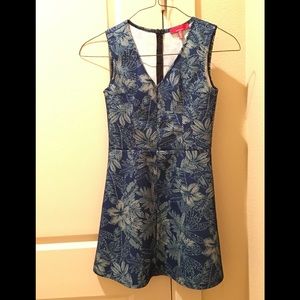 RED Saks fifth avenue fishnet overlay floral dress